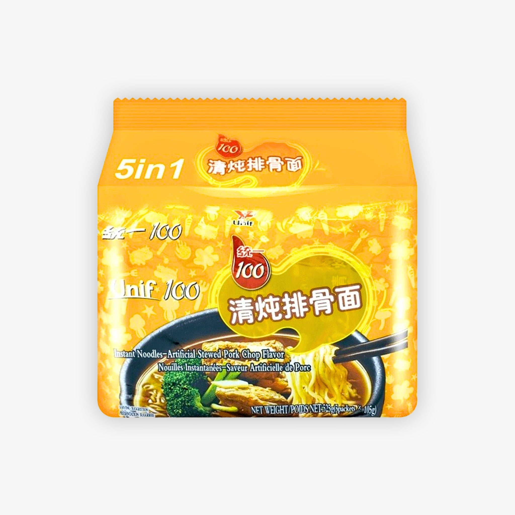 Unif 100 Artificial Stewed Pork Chop Flavour Instant Noodle 105g (Pack of 5)