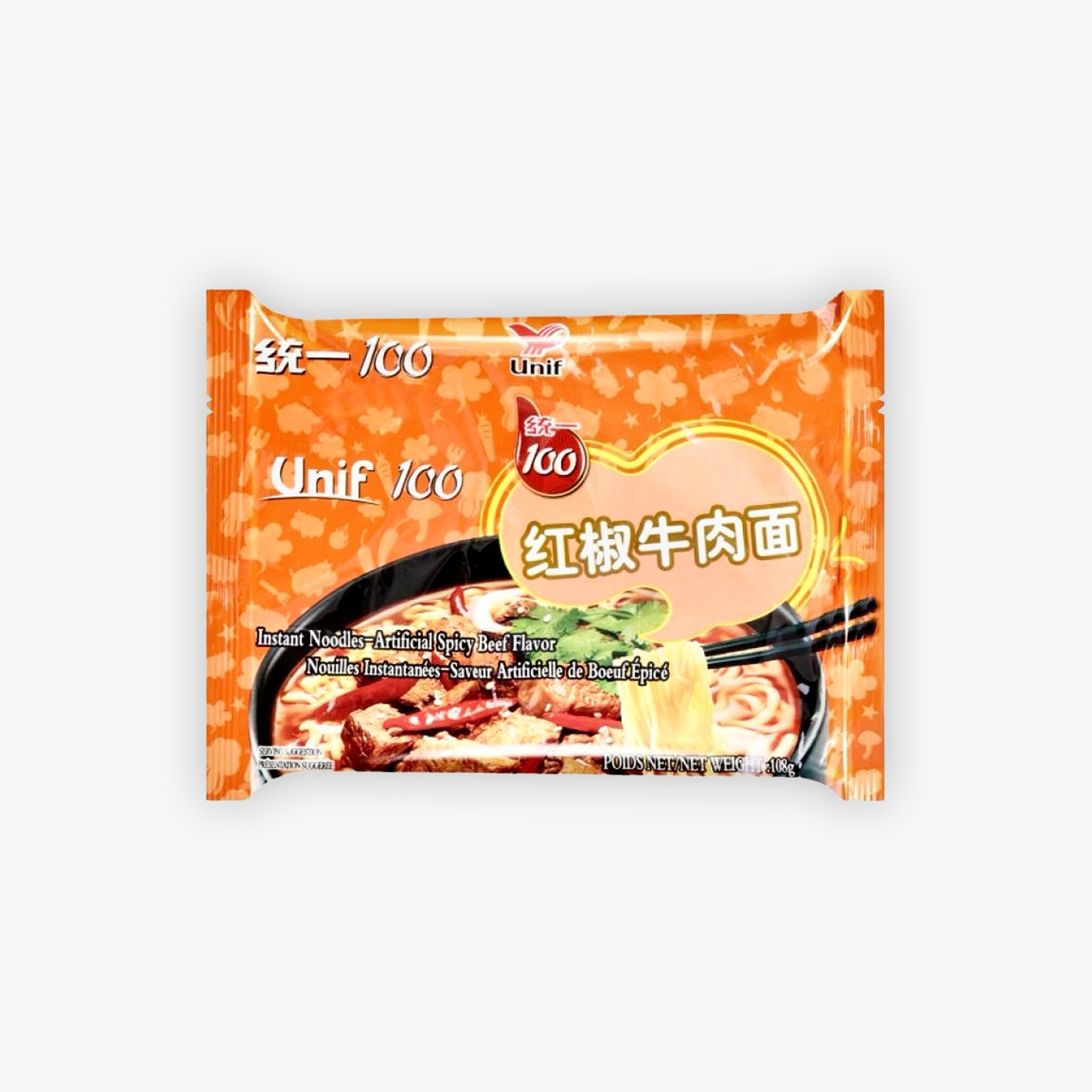 Unif 100 Artificial Spicy Beef Flavour Instant Noodle 108g