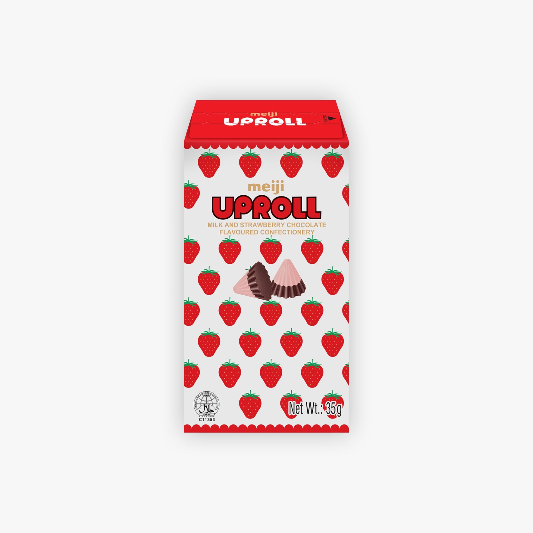 Meiji Uproll Milk And Strawberry Chocolate Flavoured Confectionery 35g