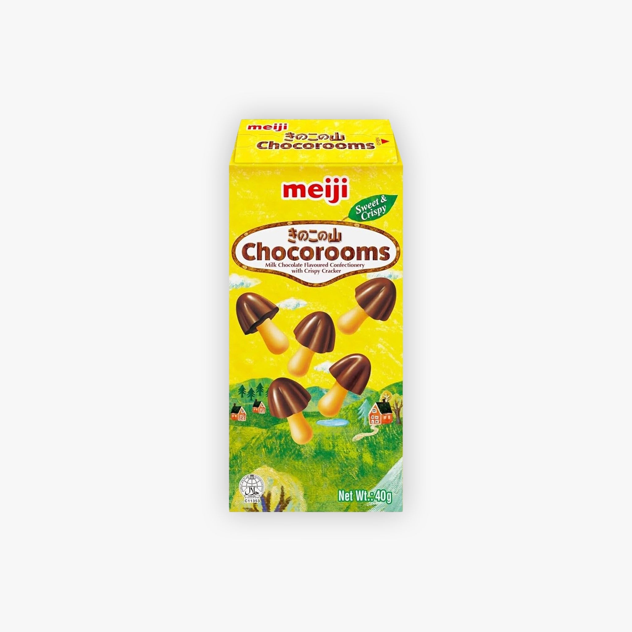 Meiji Chocorooms Milk Chocolate Flavoured Confectionery with Crisp Cracker 40g